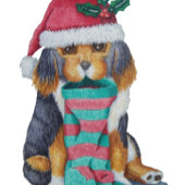 schattige zwarte en bruine puppy met kerstmis kleine kerstsok