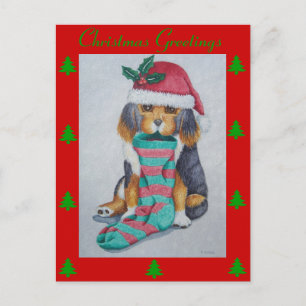 schattige zwarte en bruine puppy ' s op kerst feestdagenkaart