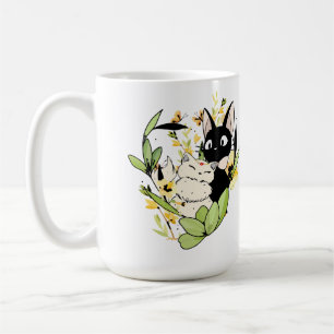 Schattige Zwarte en Witte Katten met Bloemenkrans Koffiemok