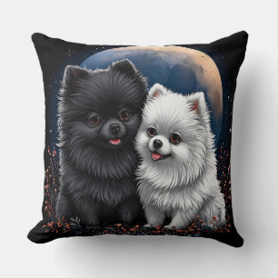 Schattige zwarte en witte Pomeranian puppy's Kussen