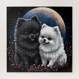 Schattige zwarte en witte Pomeranian puppy's Legpuzzel