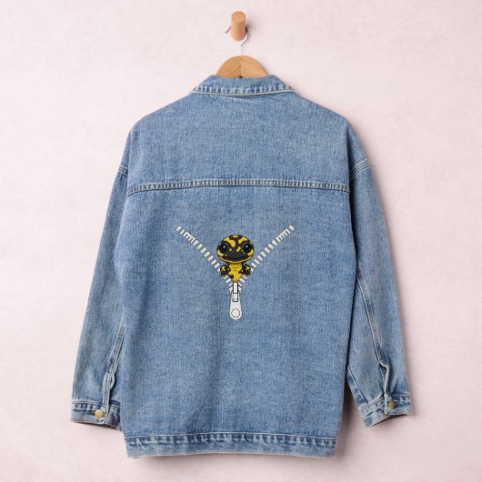 Schattige Zwarte Gele Salamander Kijkt Even Denim Jacket (Hangar)