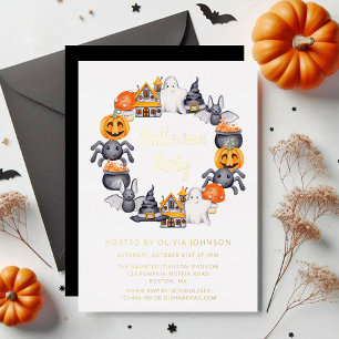 Schattige Zwarte Gelukkige Halloween Illustratie D Folie Uitnodiging