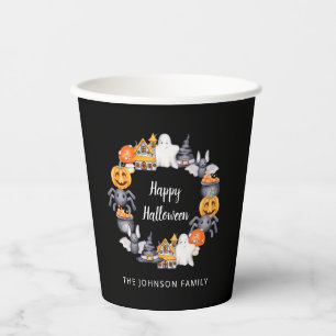Schattige Zwarte Gelukkige Halloween Illustratie F Papieren Bekers