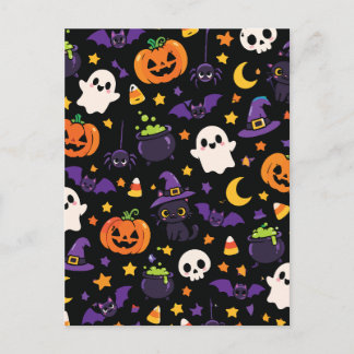 Schattige Zwarte Halloween Heks Kat Geest Pompoen Briefkaart