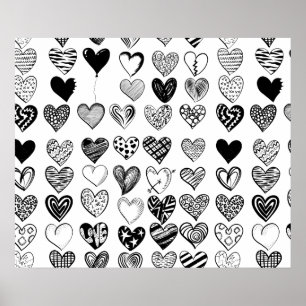 Schattige zwarte-hartenkrabbeltekening poster