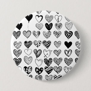 Schattige zwarte-hartenkrabbeltekening ronde button 7,6 cm