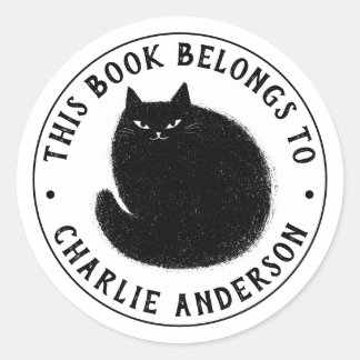 Schattige zwarte kat bibliotheek boekplaat boek ronde sticker