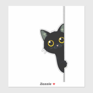 Schattige Zwarte Kat die Rond de Hoek Kijkt | Grap Sticker