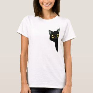 Schattige Zwarte Kat die Rond de Hoek Kijkt Grap T-shirt