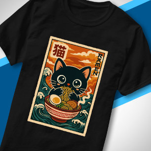 Schattige Zwarte Kat Eet Ramen Retro Japanse Golf T-shirt