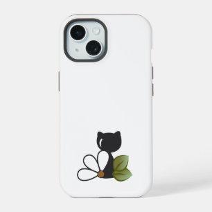 Schattige Zwarte Kat en bloem – Persoonlijk iPhone 15 Hoesje