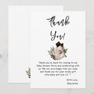 Schattige Zwarte Kat en Boek Baby Shower Bedankkaart