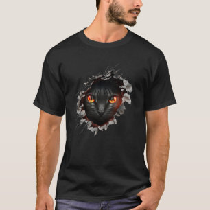 Schattige Zwarte Kat Gescheurd Gat T-shirt