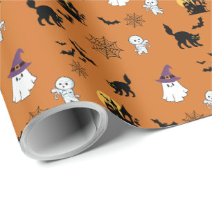 Schattige Zwarte Kat Halloween   Cadeaupapier