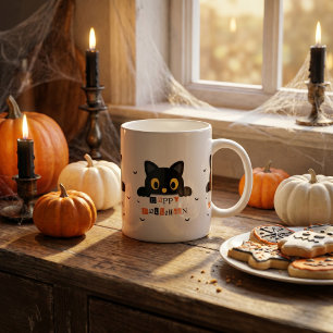 Schattige Zwarte Kat Halloween Koffiemok