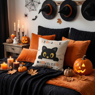 Schattige Zwarte Kat Halloween Kussen