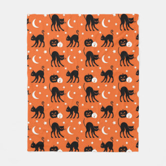 Schattige Zwarte Kat Halloween Naadloos Patroon | Fleece Deken
