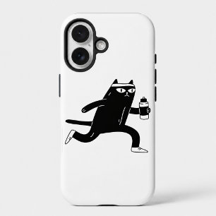 Schattige Zwarte Kat Hardlopen Workout Fitness iPhone 16 Hoesje