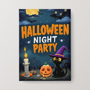 Schattige Zwarte Kat Heks Halloween Nacht Feest Button