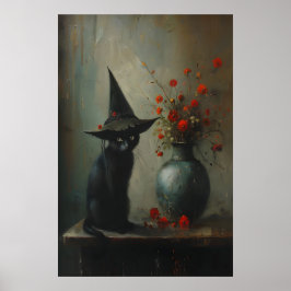 Schattige Zwarte Kat Heks Met Donkere Botanicals, Poster