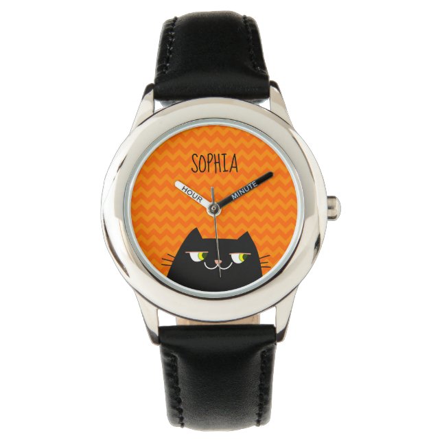 Schattige Zwarte Kat Horloge (Voorkant)