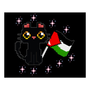 Schattige zwarte kat houdt Palestijnse vlag vast Perfect Poster