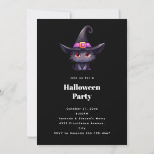 Schattige Zwarte Kat in een Heks Hoed Halloween Fe Kaart