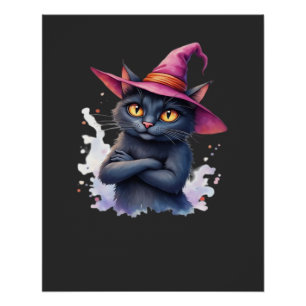 Schattige Zwarte Kat in Heksenhoed � Magische Hall Perfect Poster