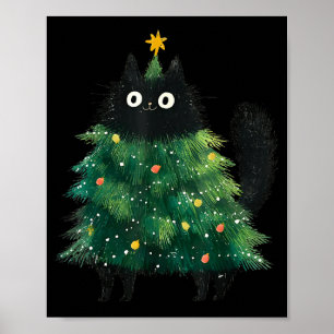 Schattige Zwarte Kat In Kerstboom Kat Liefhebber K Poster