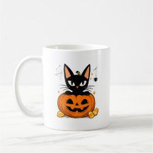 Schattige Zwarte Kat In Pompoen Halloween