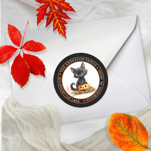 Schattige Zwarte Kat JackOLantern Cirkel Retouradr Ronde Sticker