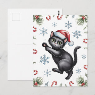 Schattige Zwarte Kat Kitty Kerstmis Winter Vakanti Briefkaart