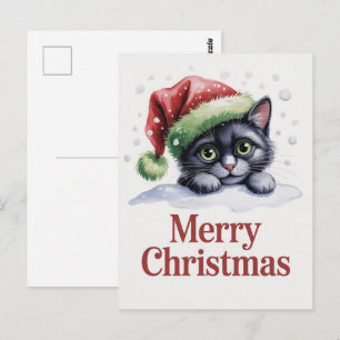 Schattige Zwarte Kat Kitty Kerstmis Winter Vakanti Briefkaart