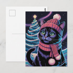 Schattige Zwarte Kat Kitty Kerstmis Winter Vakanti Briefkaart