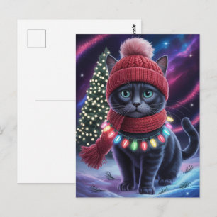 Schattige Zwarte Kat Kitty Kerstmis Winter Vakanti Briefkaart