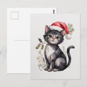Schattige Zwarte Kat Kitty Kerstmis Winter Vakanti Briefkaart