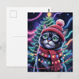 Schattige Zwarte Kat Kitty Kerstmis Winter Vakanti Briefkaart