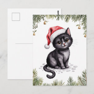 Schattige Zwarte Kat Kitty Kerstmis Winter Vakanti Briefkaart