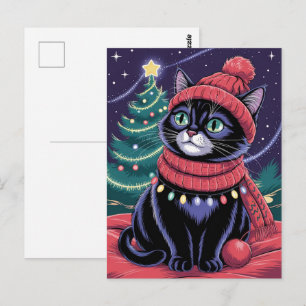 Schattige Zwarte Kat Kitty Kerstmis Winter Vakanti Briefkaart