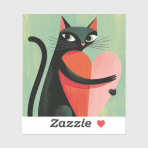 Schattige Zwarte Kat Knuffelt Hart Salie Groen Sticker