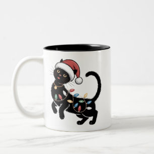 Schattige Zwarte Kat Liefhebber Kerst Moeder Cadea Tweekleurige Koffiemok