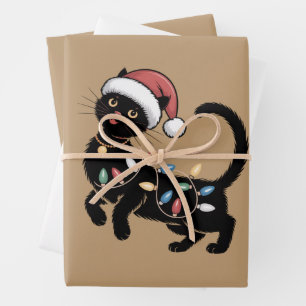 Schattige Zwarte Kat Liefhebber Kerstmis Moeder Ca Inpakpapier Vel