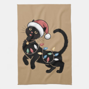 Schattige Zwarte Kat Liefhebber Kerstmis Moeder Ca Theedoek