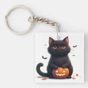 Schattige Zwarte Kat Magische Halloween Thema 🎃 Sleutelhanger