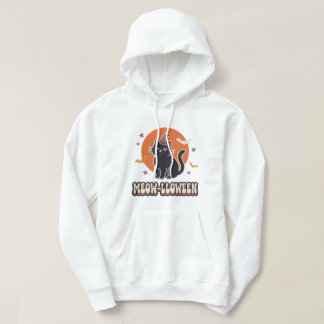 Schattige Zwarte Kat Meow-lloween Retro Heksenhoed Hoodie