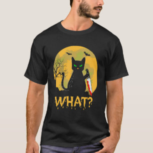 Schattige Zwarte Kat Met Bloederig Mes Volle Maan T-shirt