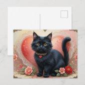 Schattige zwarte kat met bloemen briefkaart (Voorkant / Achterkant)
