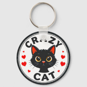 Schattige Zwarte Kat met Hartjes Sleutelhanger