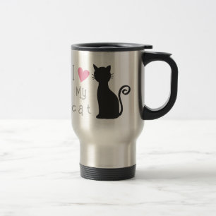 schattige zwarte kat met heerlijk roze hart reisbeker